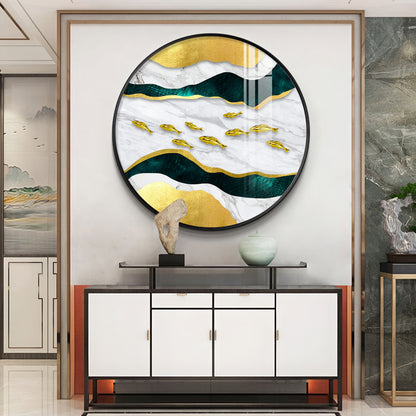 Noir & Gold Fish Premium Acrylic Round Wall Art