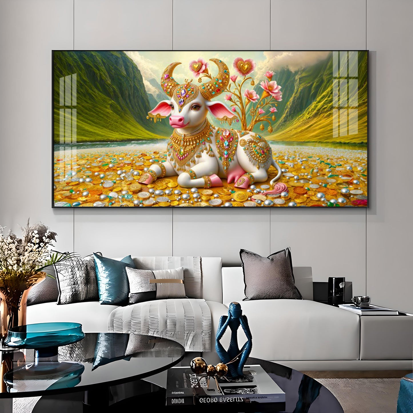 Ornamented Kamadhenu Premium Acrylic Horizontal Wall Art