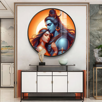 Lord Shiva and Goddess Parvati Premium Acrylic Round Wall Art