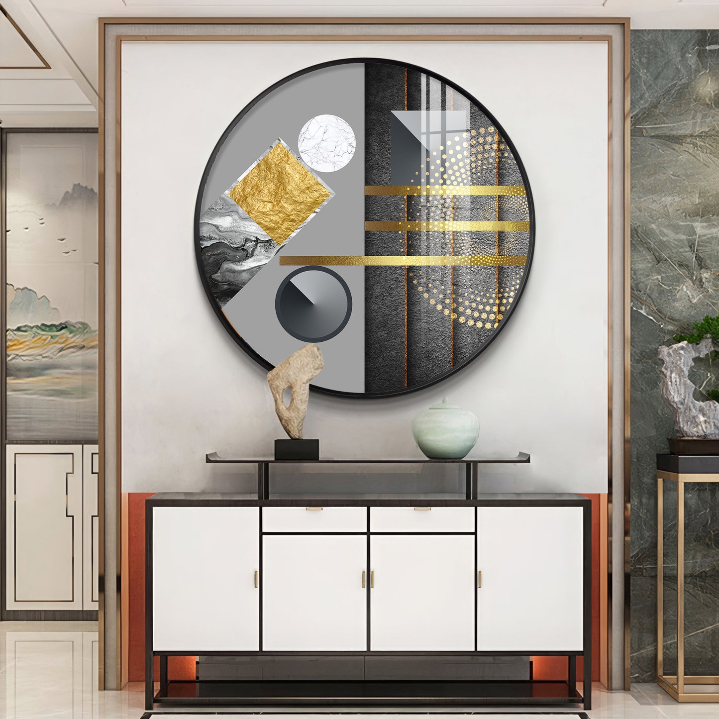 Geometric Elegance Premium Acrylic Round Wall Art