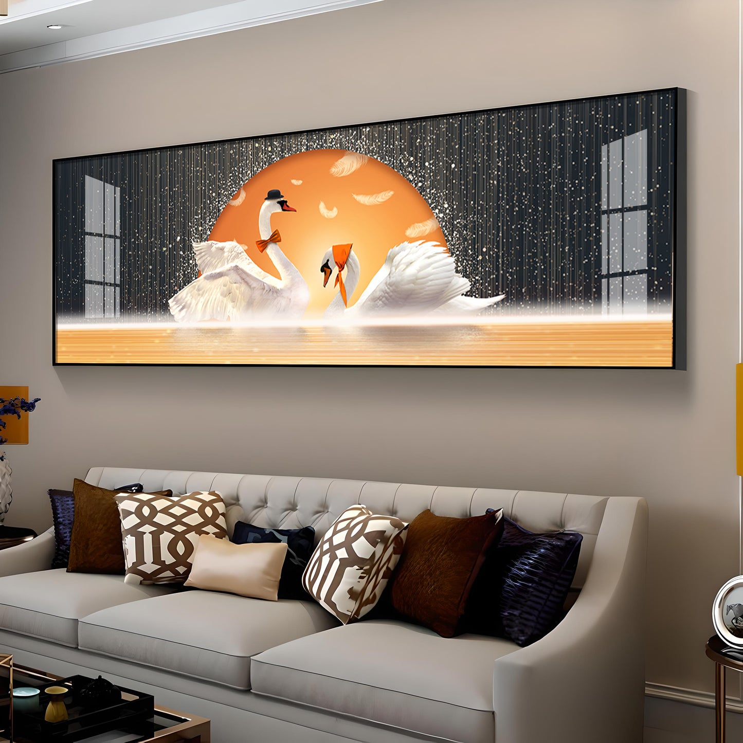 Sun Kissed Swans Premium Acrylic Horizontal Wall Art