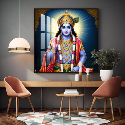 Divine Lord Krishna Blessing Premium Acrylic Square Wall Art