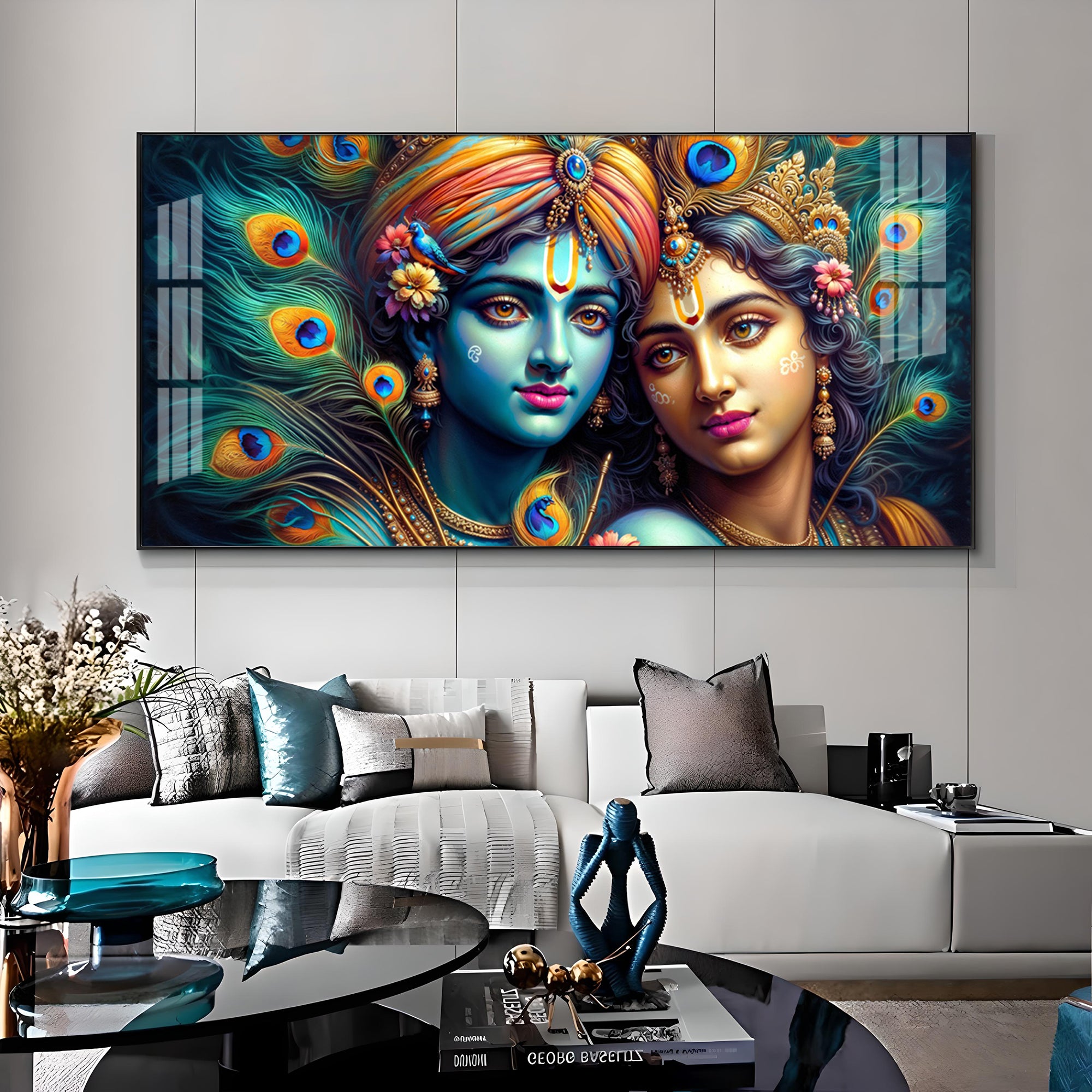 Krishna and Radha Portrayal Premium Acrylic Horizontal Wall Art