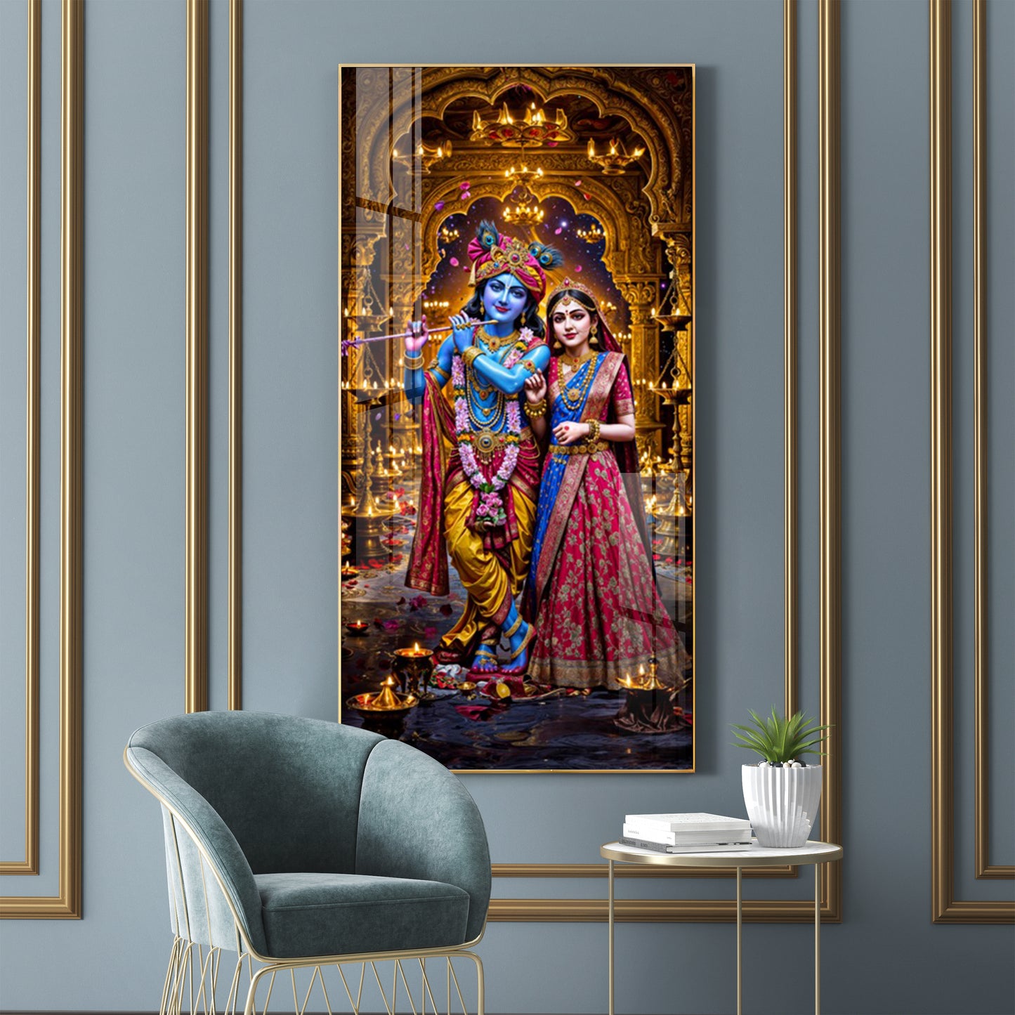 Krishna's Feast of Love Premium Acrylic Vertical Wall Art