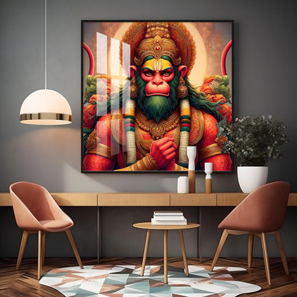 Veer Hanuman Premium Acrylic Square Wall Art