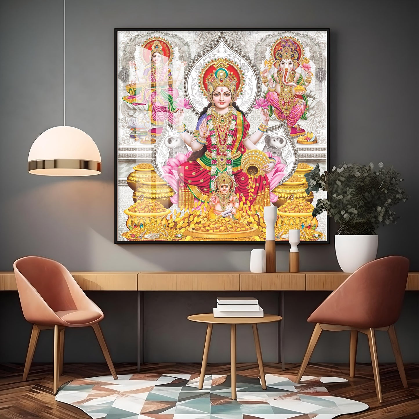 Spiritual Laxmi Ji Premium Acrylic Square Wall Art