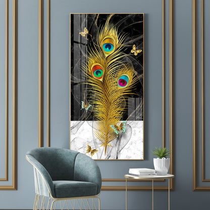 Krishna Mor Pankh Premium Acrylic Vertical Wall Art