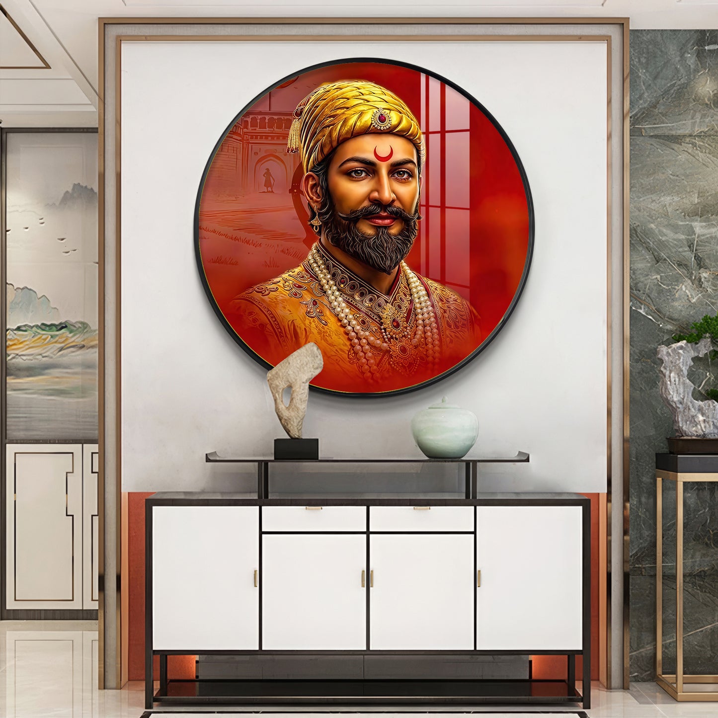 Shivaji Maharaj Premium Acrylic Round Wall Art