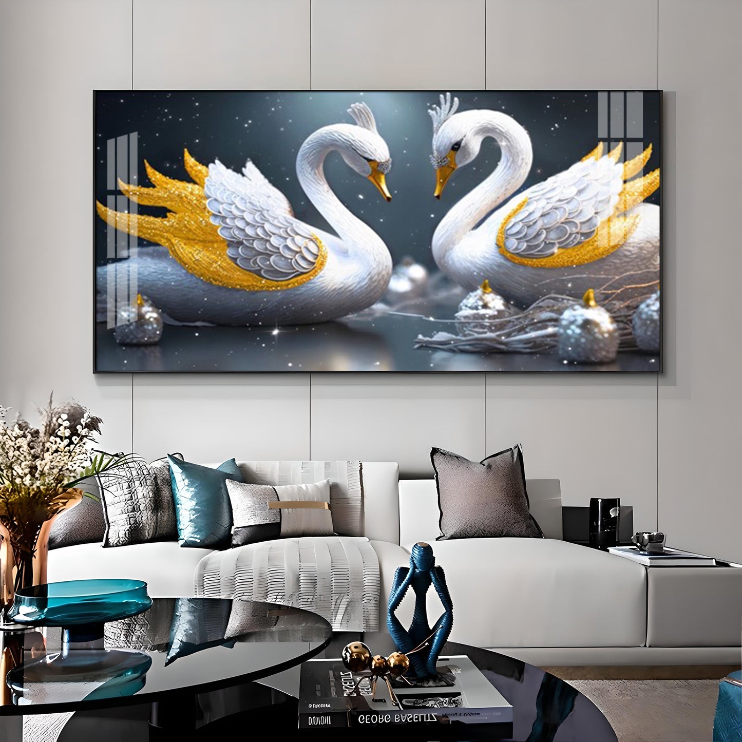 Lovely Swan Couple Premium Acrylic Horizontal Wall Art