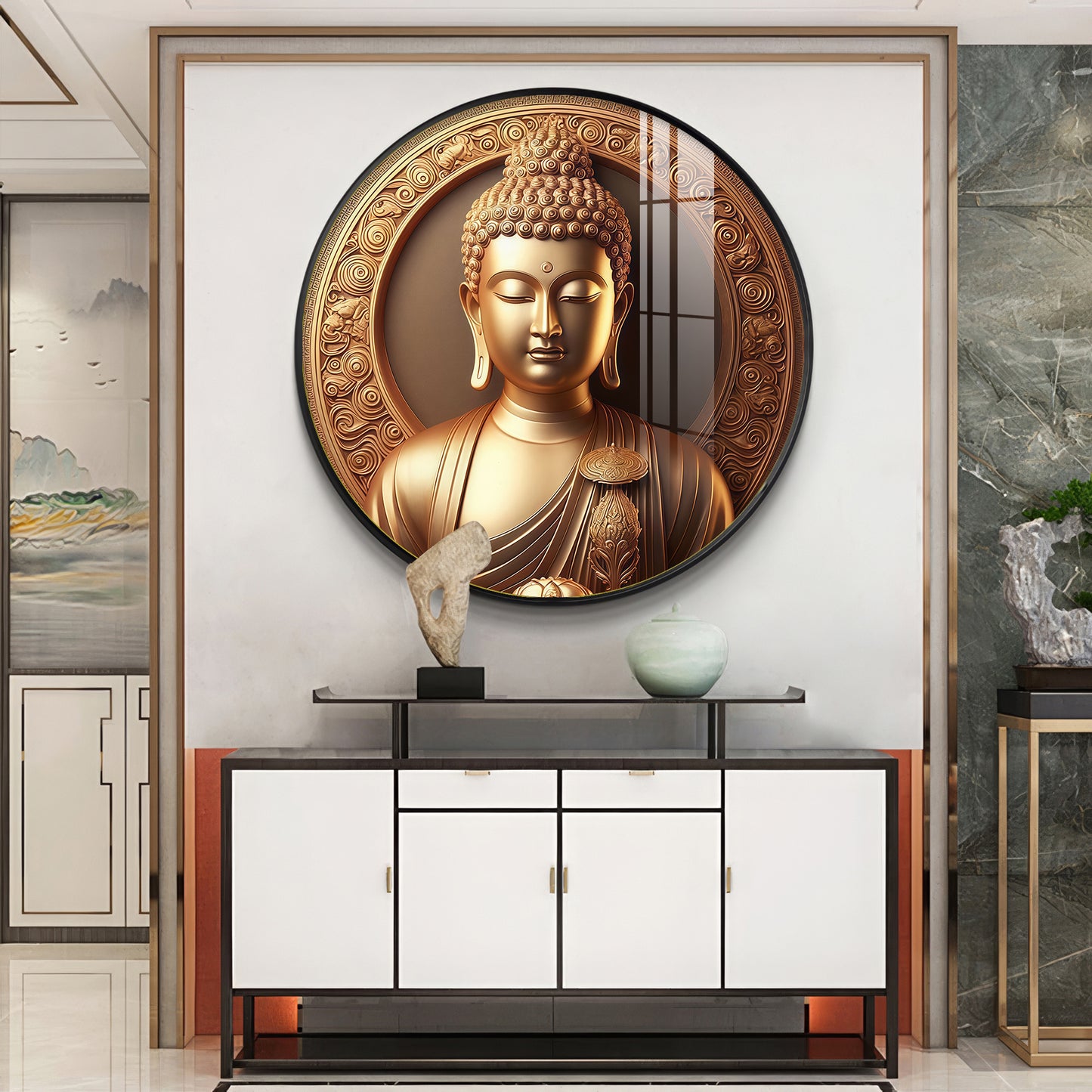 Blessings Of Buddha Premium Acrylic Round Wall Art