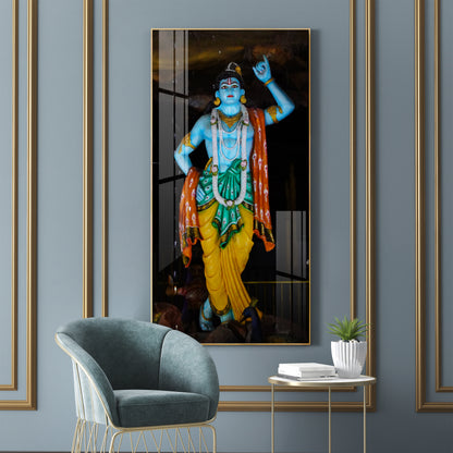 Krishna Lifting Govardhan Parvat Premium Acrylic Vertical Wall Art