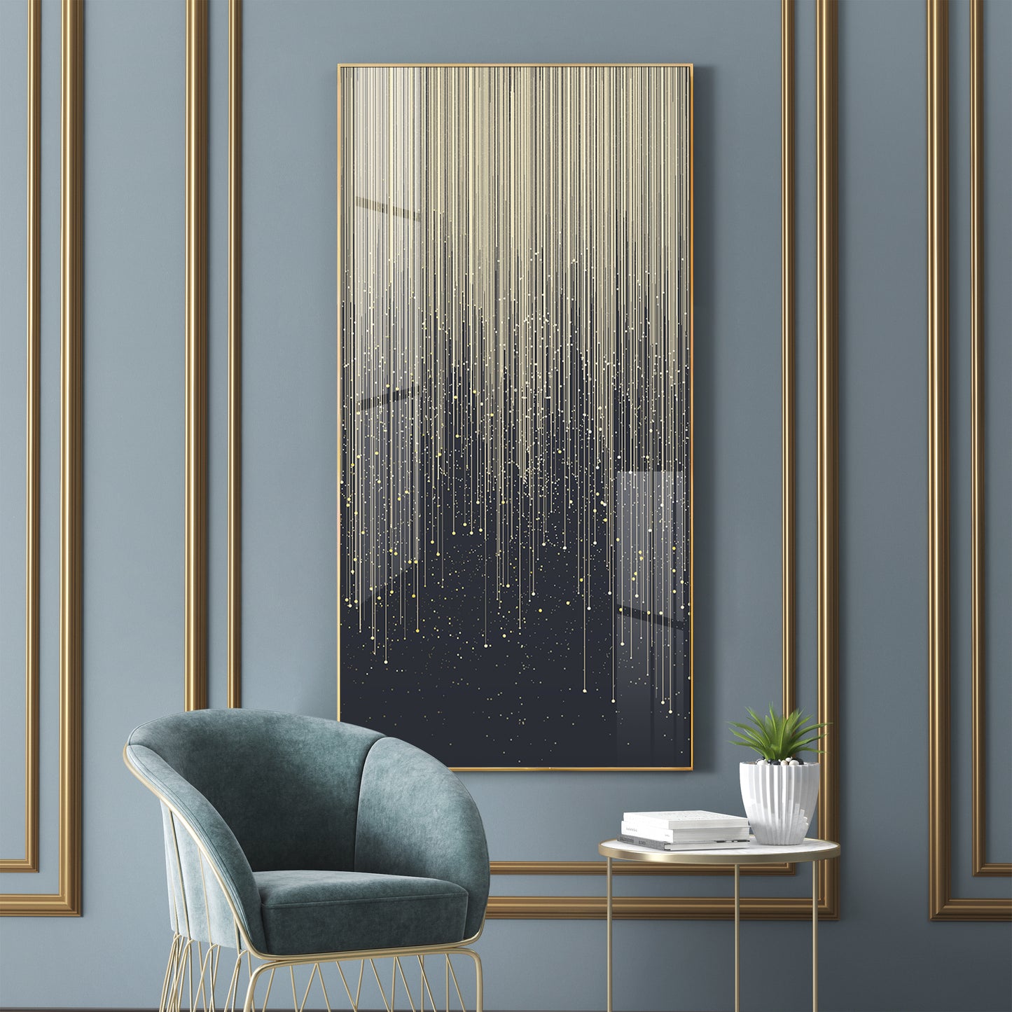 Golden Line Frame For Entrance Hall Premium Acrylic Vertical Wall Art