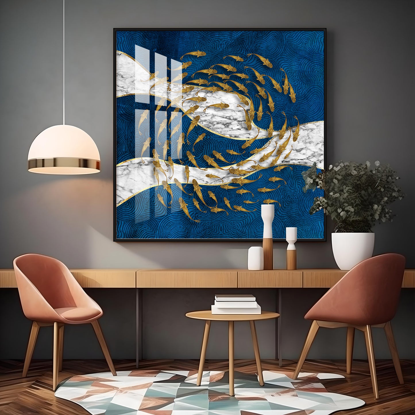 Koi Fish In Circular Motion Premium Acrylic Square Wall Art