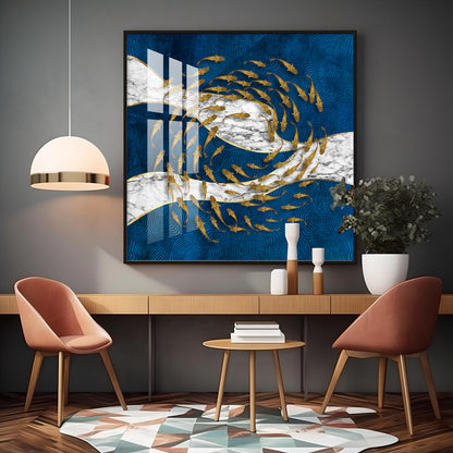 Koi Fish In Circular Motion Premium Acrylic Square Wall Art