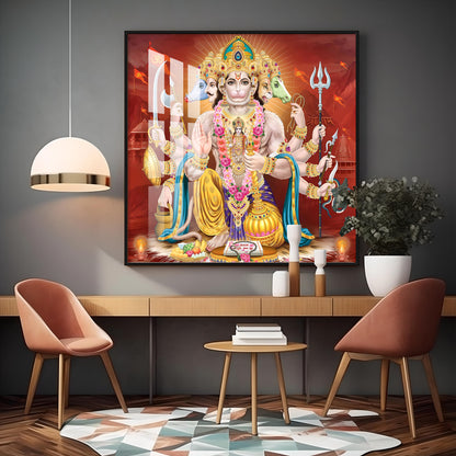 Panchmukhi Hanuman Premium Acrylic Square Wall Art