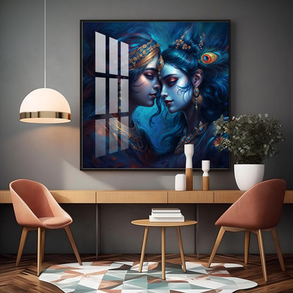 Magical Radha Krishna Luxury Crystal Square Wall Art