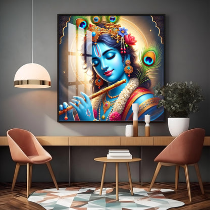 Spiritual Aura Of Krishna Premium Acrylic Square Wall Art