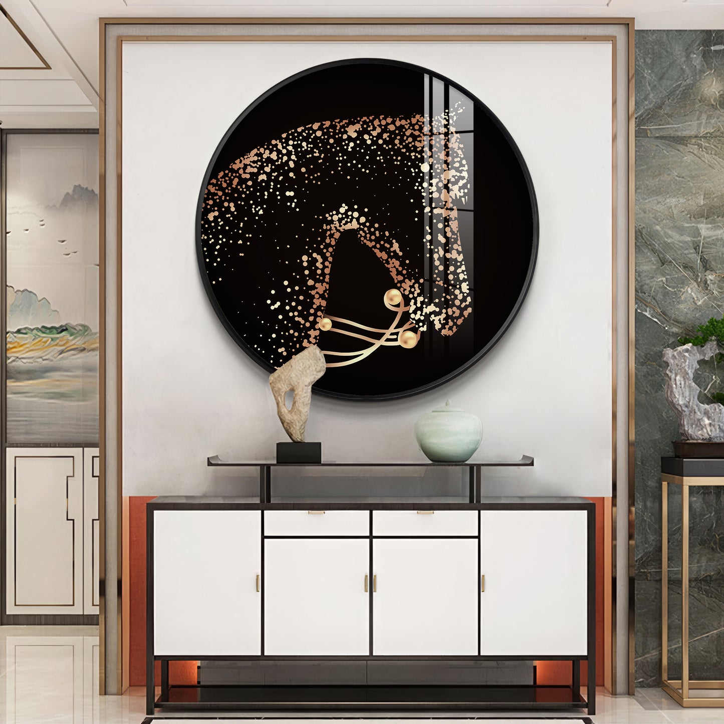 Golden Gallop Premium Acrylic Round Wall Art