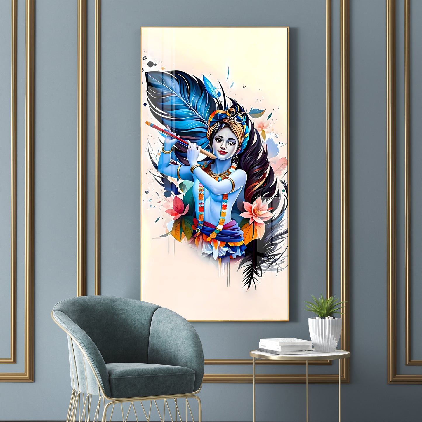 Colorful Krishna Premium Acrylic Vertical Wall Art