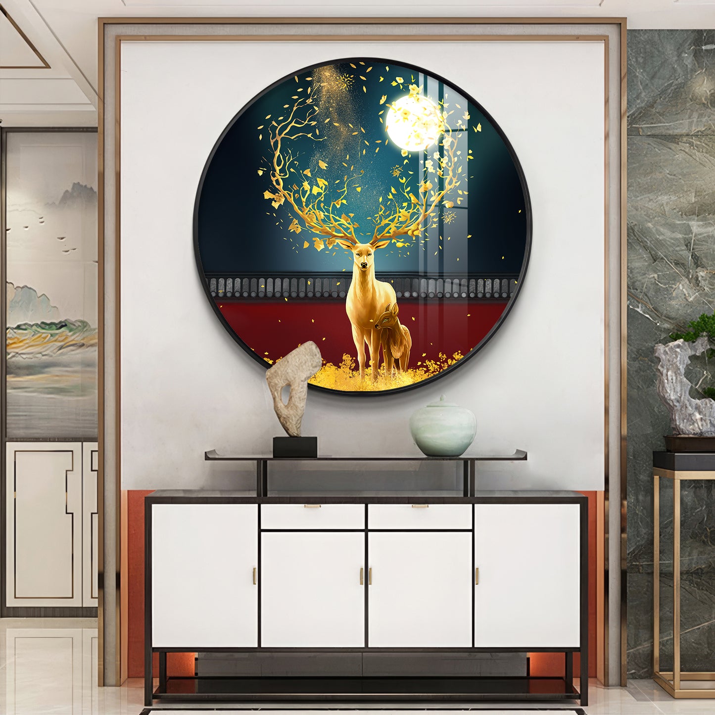 Celestial Deer Premium Acrylic Round Wall Art