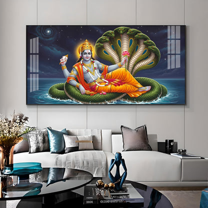 Lord Vishnu on Sheshnag Premium Acrylic Horizontal Wall Art
