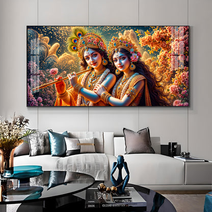 Mystic Radha Krishna Togetherness Premium Acrylic Horizontal Wall Art