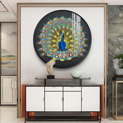 Vibrant Peacock Premium Acrylic Round Wall Art