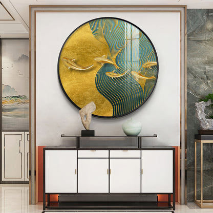 Aqua Gold Premium Acrylic Round Wall Art