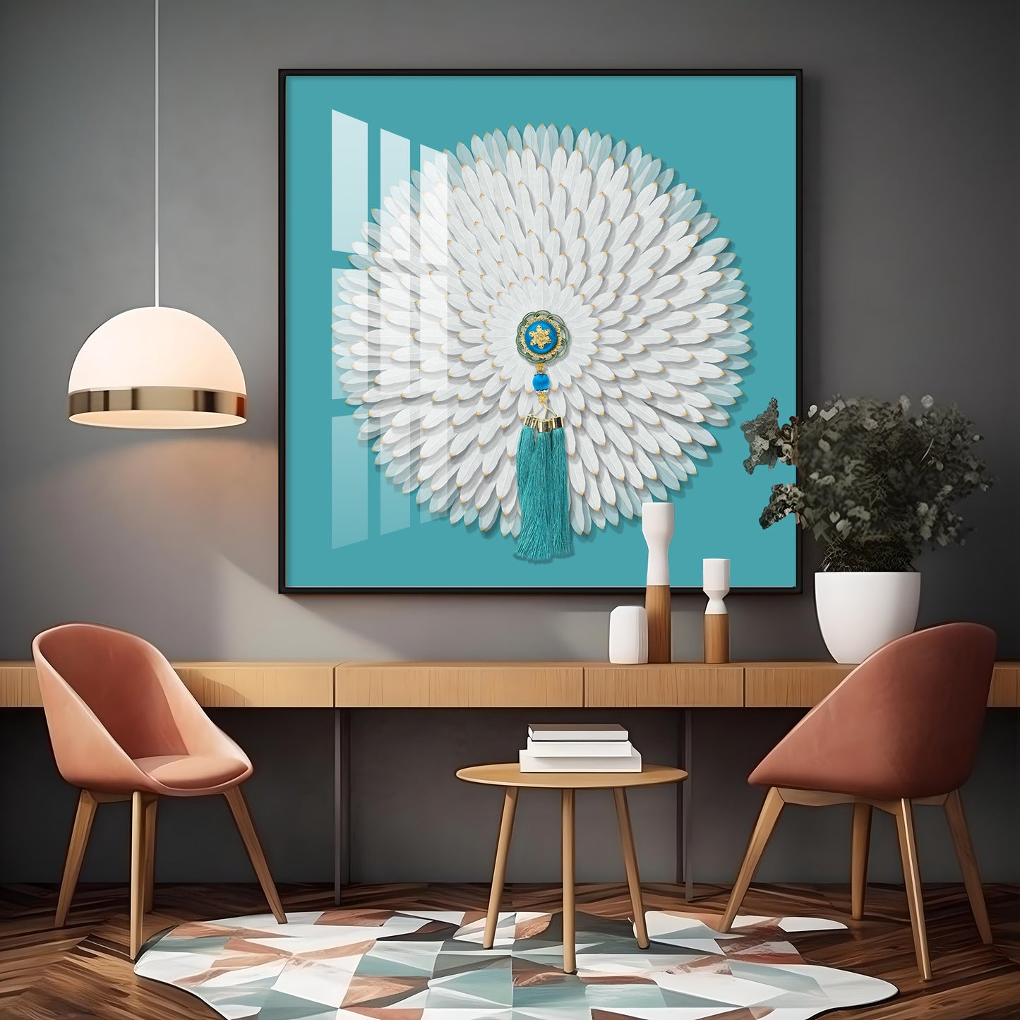 Lucky White Feathers Premium Acrylic Square Wall Art