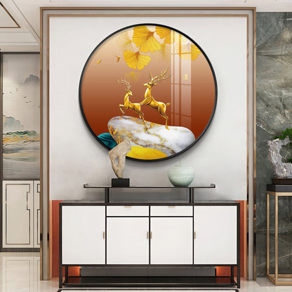 Golden Deer Duo Premium Acrylic Round Wall Art