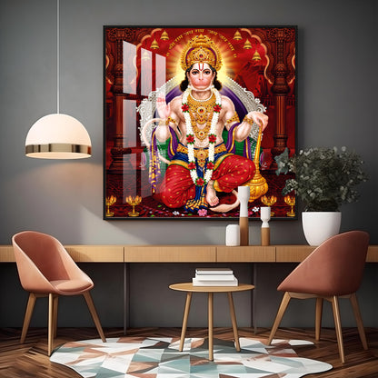 Lord Hanuman Ethereal Blessings Premium Acrylic Square Wall Art