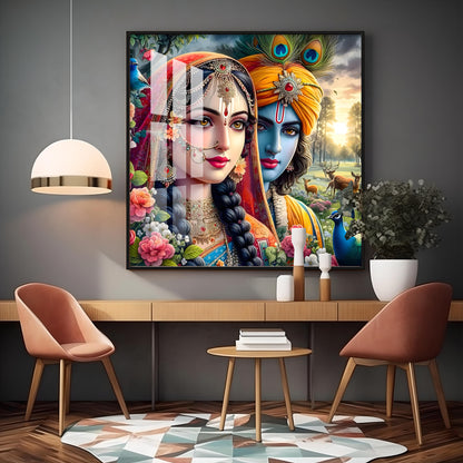 Lovely Radha Krishna Premium Acrylic Square Wall Art