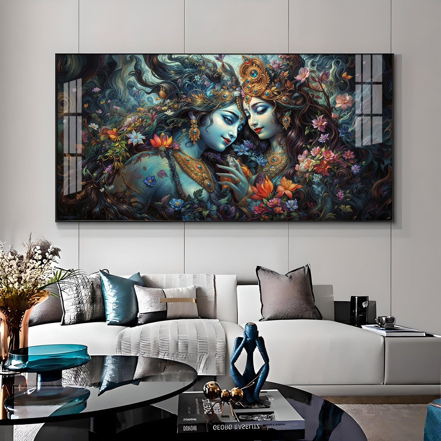 Mystical Love Of Radha Krishna Premium Acrylic Horizontal Wall Art