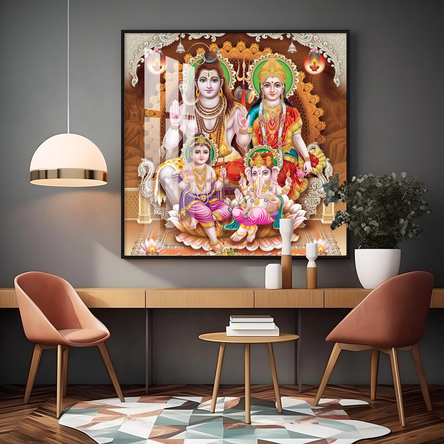 Shiv Parivar Premium Acrylic Square Wall Art - 24X24 inches / Gold