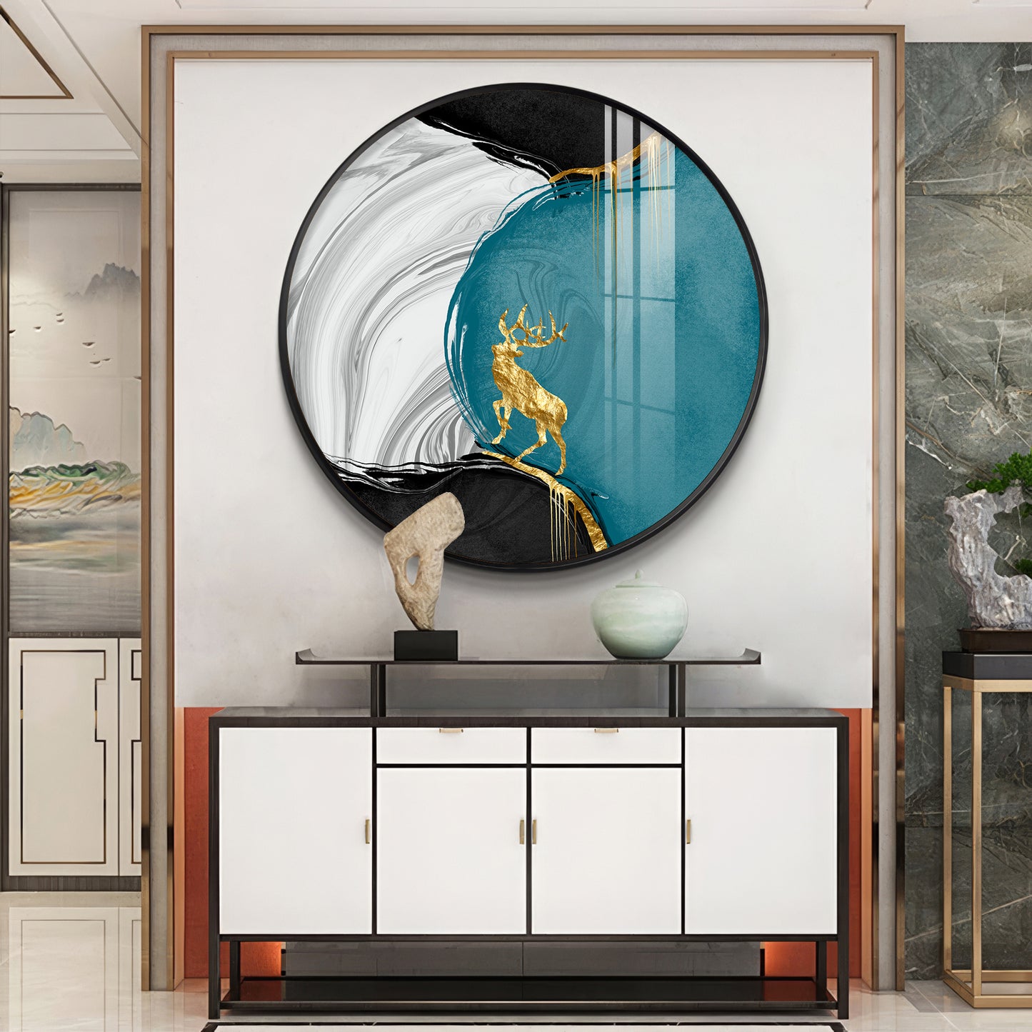 Chromatic Abstract Premium Acrylic Round Wall Art