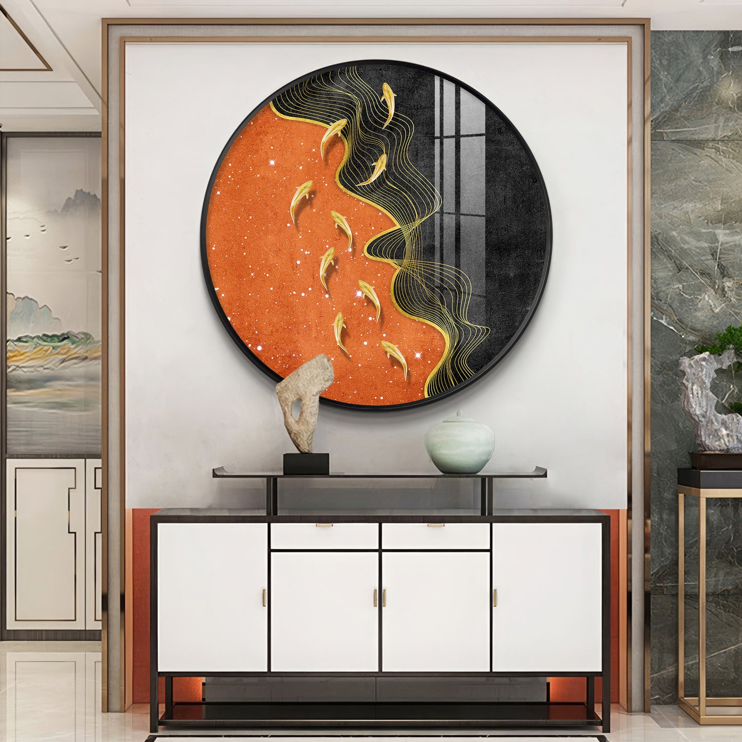 Goldfish Delight Premium Acrylic Round Wall Art