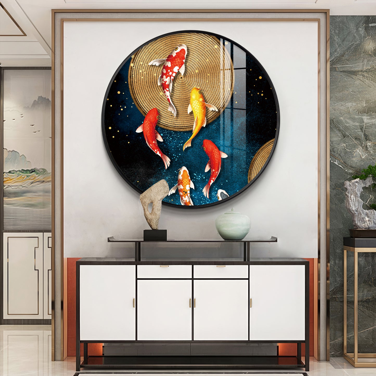 Koi Harmony Premium Acrylic Round Wall Art