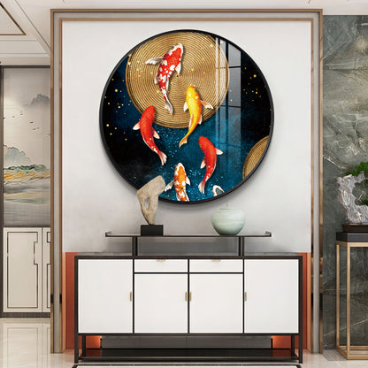 Koi Harmony Premium Acrylic Round Wall Art