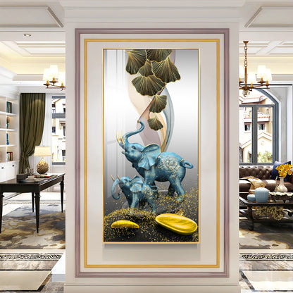 Blue Elephant With Golden Tusk Premium Acrylic Vertical Wall Art