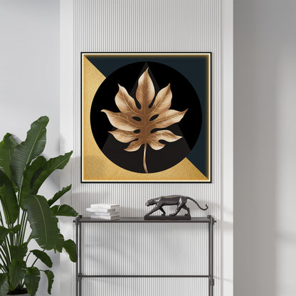 Golden Fall Leaf Luxury Crystal Square Wall Art