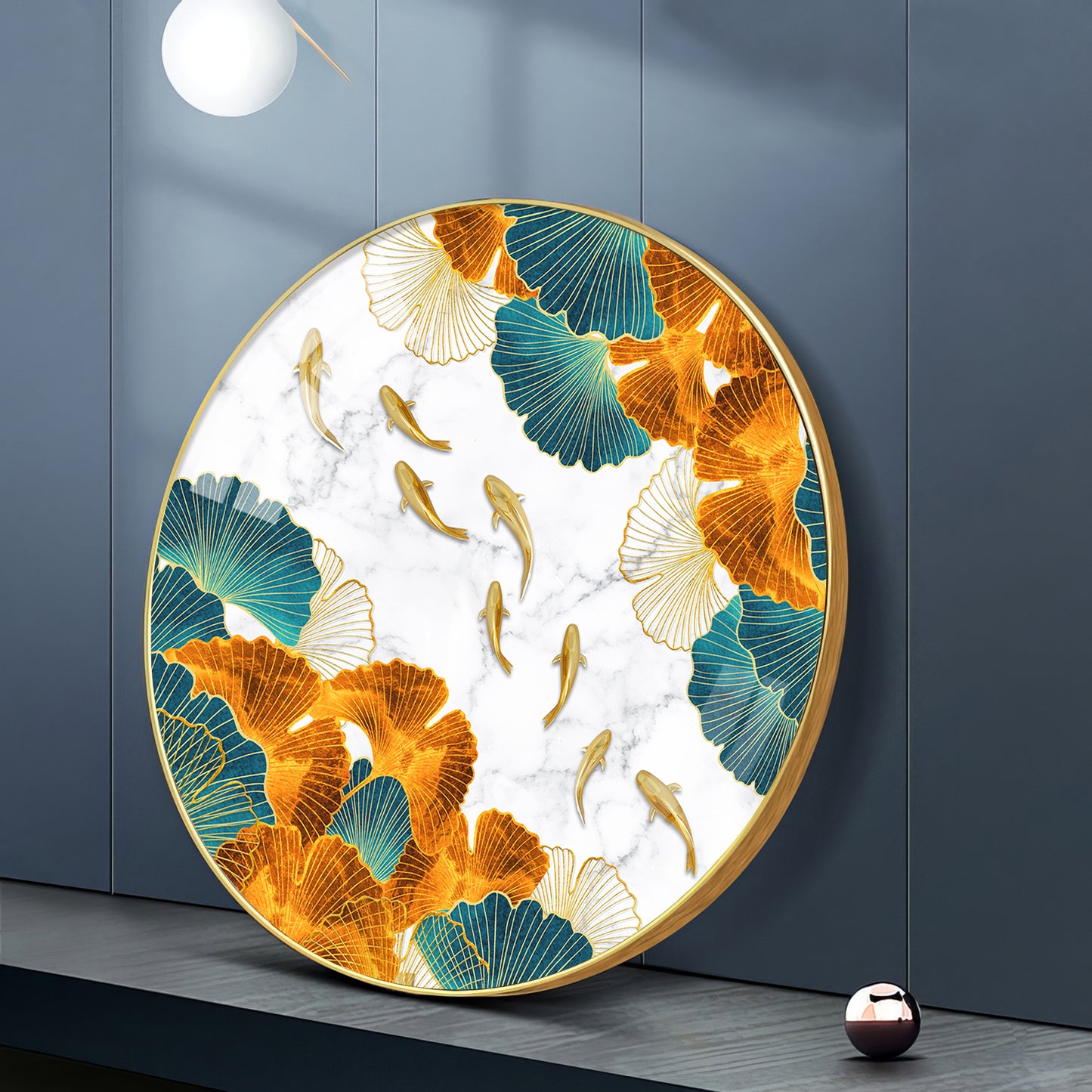 Golden Leaf Premium Acrylic Round Wall Art