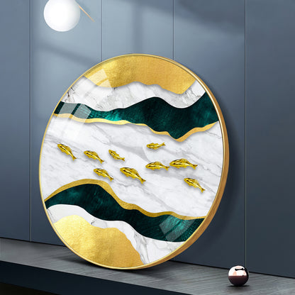 Noir & Gold Fish Premium Acrylic Round Wall Art