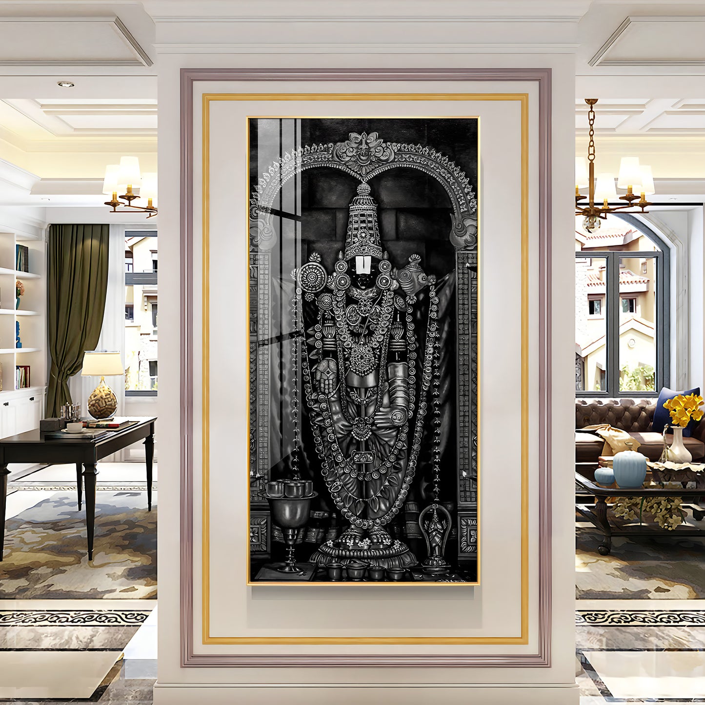 Tirupati Balaji In Charcoal & Graphite Finish Premium Acrylic Vertical Wall Art