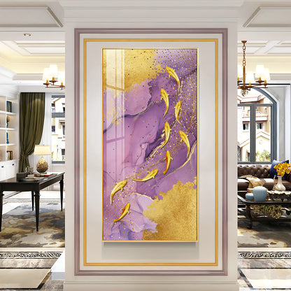 Purple Textured Golden Fish Premium Acrylic Vertical Wall Art