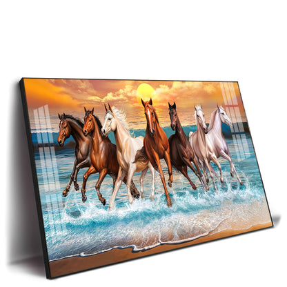 Seven Horses Running Premium Acrylic Horizontal Wall Art