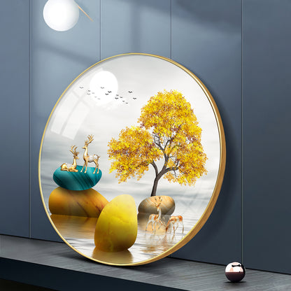 The Tree and The Fawn Premium Acrylic Round Wall Art