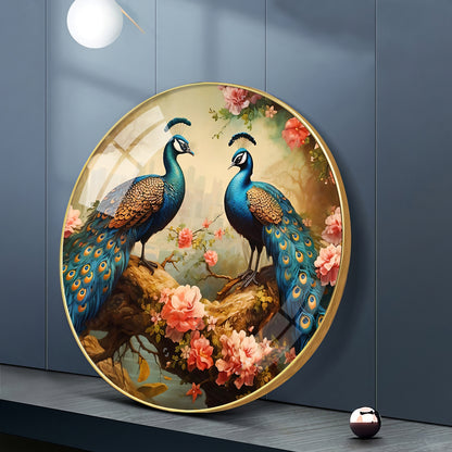 Vibrant Peacock Premium Acrylic Round Wall Art