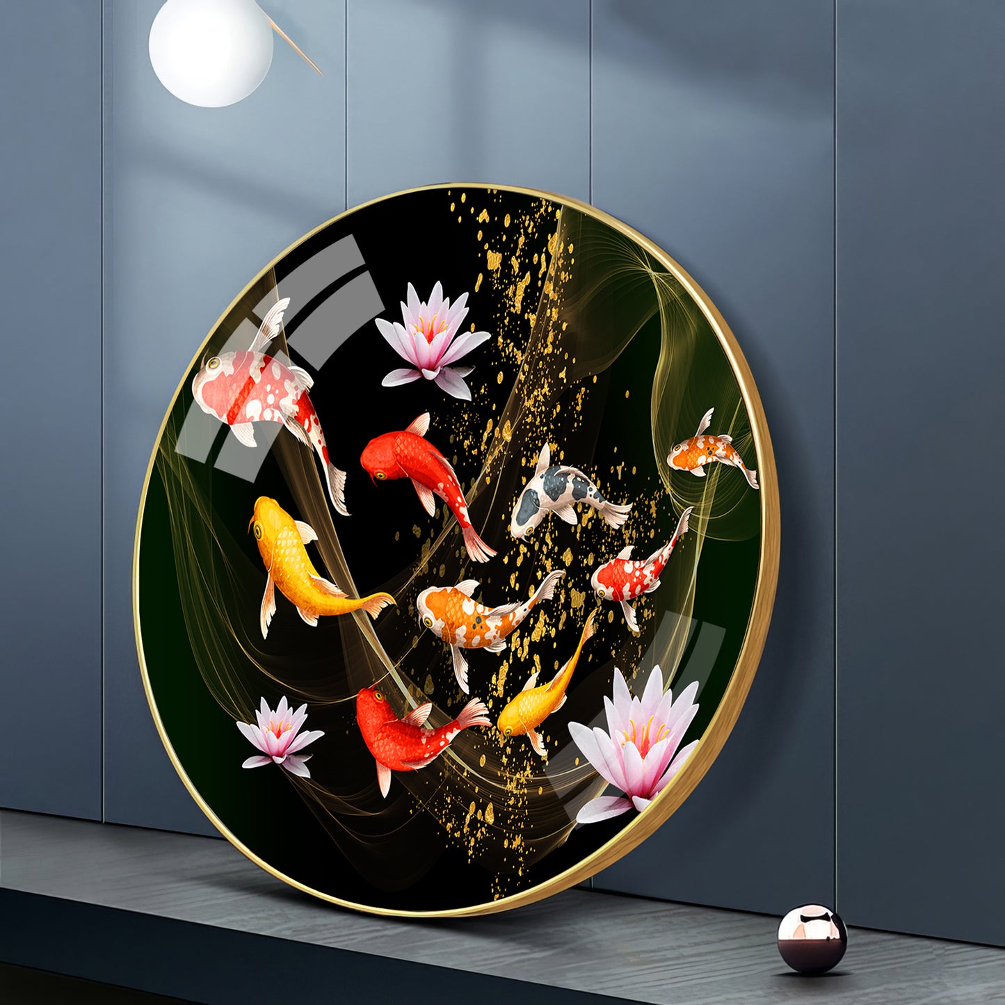 Colorful Koi In Motion Premium Acrylic Round Wall Art