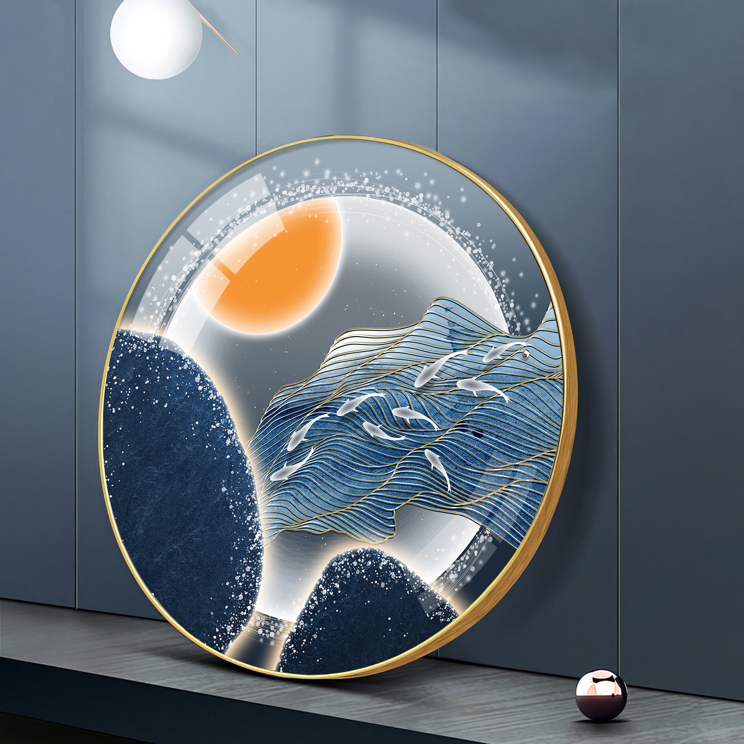 Glacier Koi Fish Premium Acrylic Round Wall Art