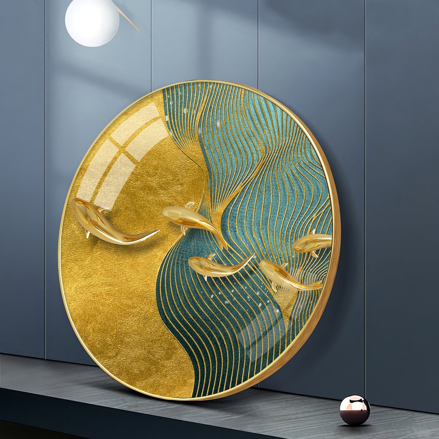 Aqua Gold Premium Acrylic Round Wall Art